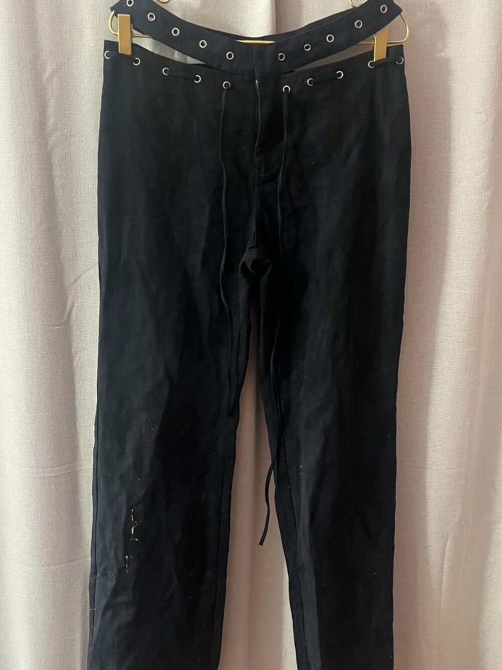 PrettyLittleThing Black Grommet Waist Pants – Lace-Up Detail – US 6